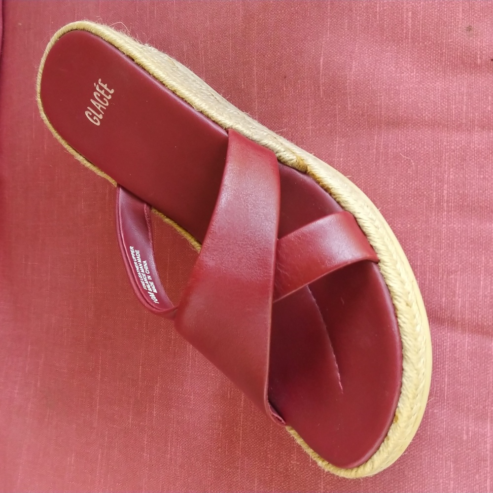 Glacee Leather Espadrille Platform Slide Sandals sz 10 NWOT